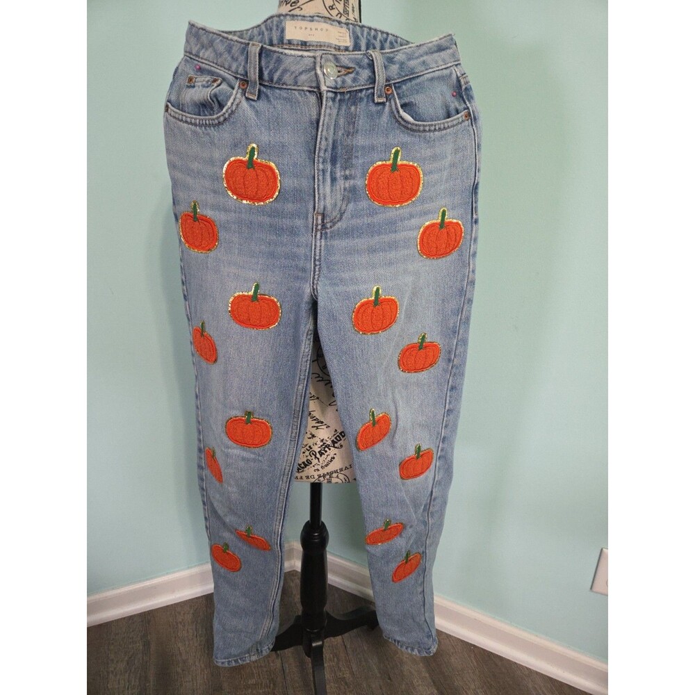 Topshop pumpkin embroidered jeans Halloween 26 preppy